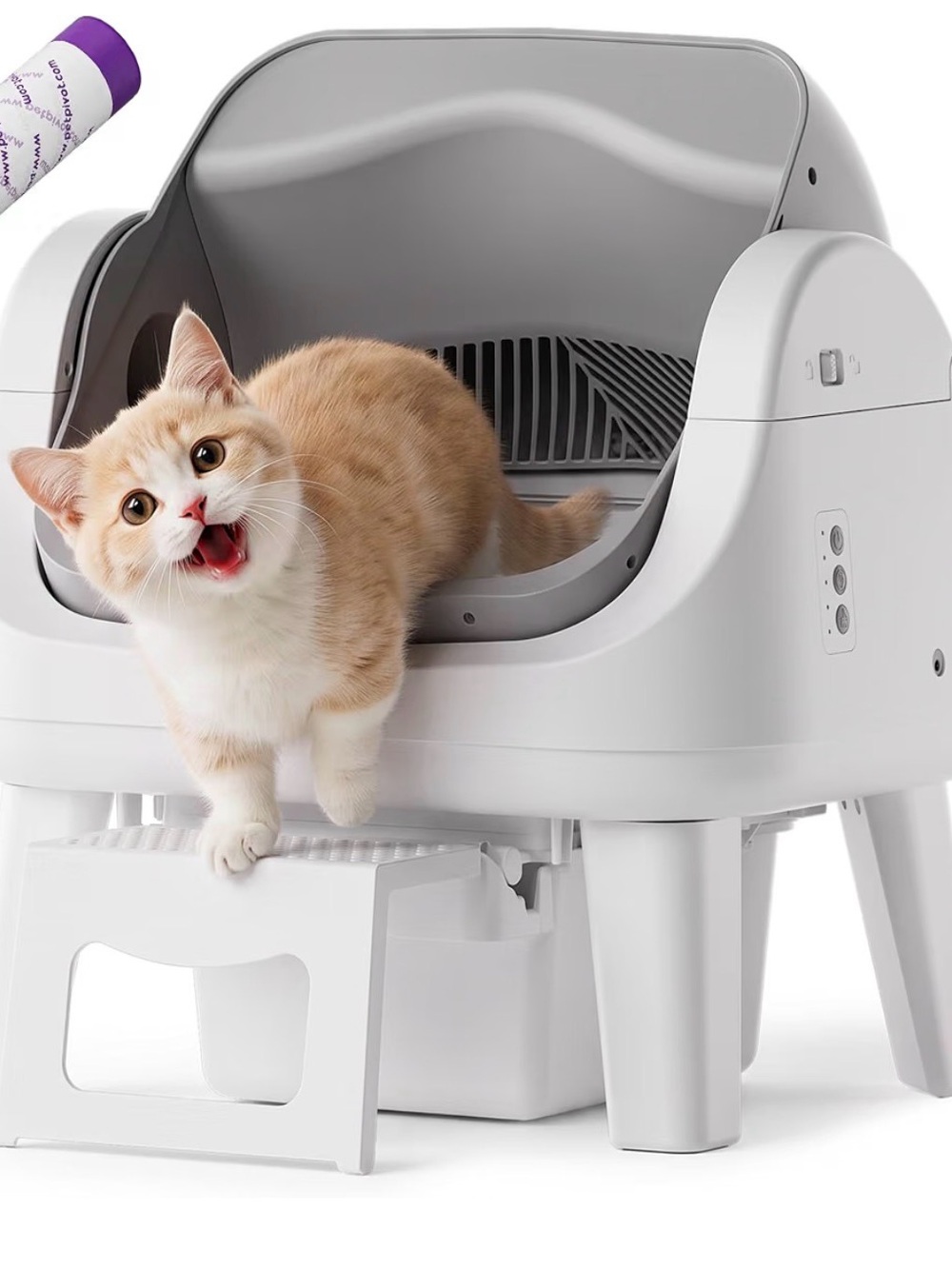 Amazon White Covered Cat Litter Box with Removable Step